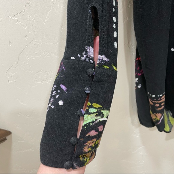 Free People Medium Field of Butterflies Tunic Dress Top High Low Black - Picture 11 of 16